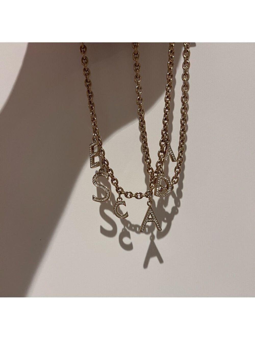 Vintage Escada ESCADA Crystal Letter Charm Necklace Gold Rhinestone RARE
